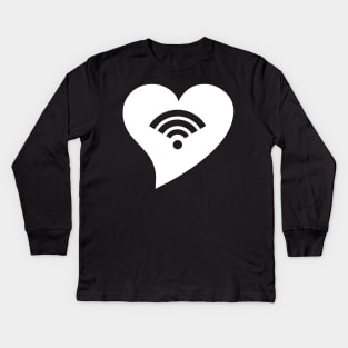 White WiFi Heart Kids Long Sleeve T-Shirt